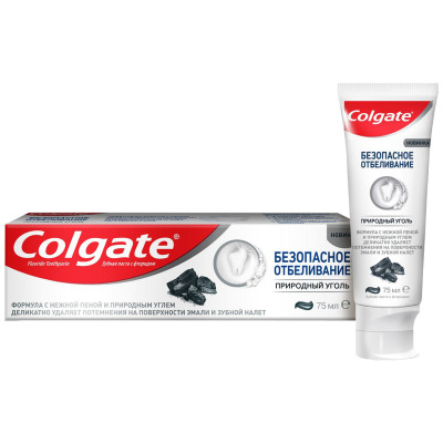 Зубная паста Colgate безопасное отбеливание природный уголь, 75мл