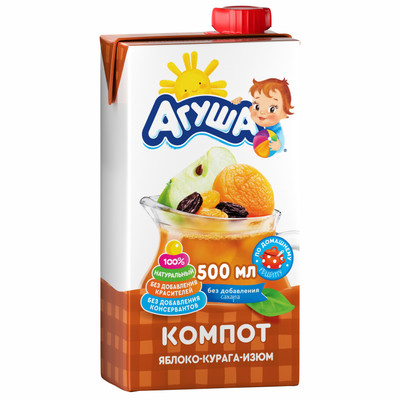 Напиток сокосодержащий Агуша Курага-Изюм-Яблоко с 3 лет, 500мл