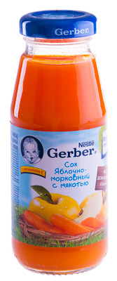 Сок Gerber яблочно-морковный с мякотью восстановленный 5 месяцев+, 175мл