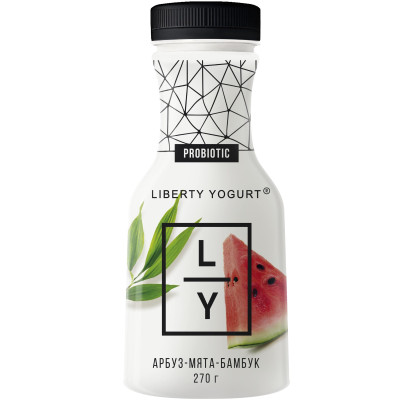 Биойогурт Liberty Yogurt с арбузом мятой бамбуком питьевой c лактобактериями 2%, 270мл