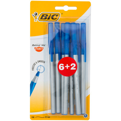 Ручки Bic Round Stic Exact шариковые синие, 4шт + 2шт в подарок