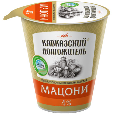 Продукт кисломолочный Кавказский долгожитель мацони 4%, 300мл