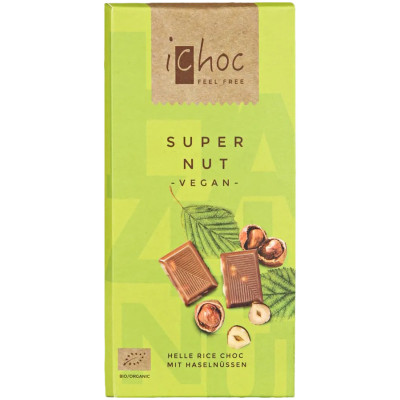 Шоколад белый IChoc на рисовом молоке с дроблённым фундуком 37%, 80г
