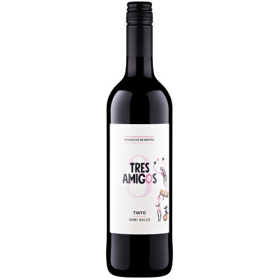 Вино Tres Amigos сортовое ординарное красное полусладкое 11%, 750мл