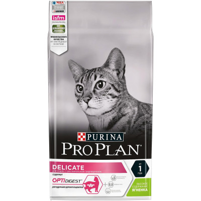 Сухой корм Pro Plan Delicate с ягнёнком для кошек с чувствительным пищеварением, 1.5кг