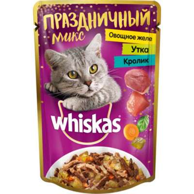 Корм Whiskas Праздничный микс утка и кролик в овощном желе для кошек, 85г