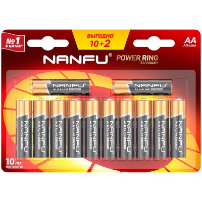 Батарейка Nanfu AA LR6 12B, 10+2шт
