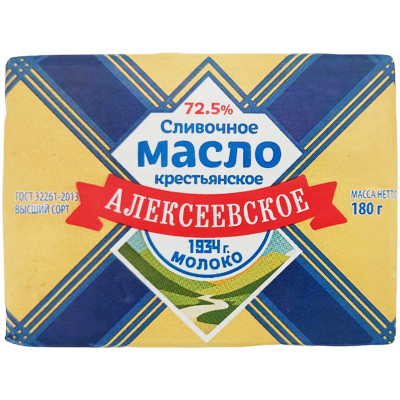 Масло Алексеевское Молоко Крестьянское сливочное 72.5%, 180г
