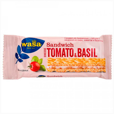Сандвич WASA Cheese Tomato & Basil из пшеничных хлебцев с начинкой из сыра, томатов и базилика, 40г