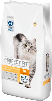 Корм сухой Perfect Fit Sensitive с индейкой для кошек с чувствительным пищеварением, 3кг