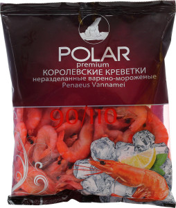 Креветки королевские Polar 90/110 варёно-мороженые, 500г