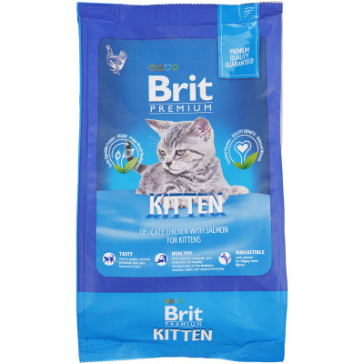 Корм Brit Premium Cat Kitten с курицей и лососем сухой для котят, 400г