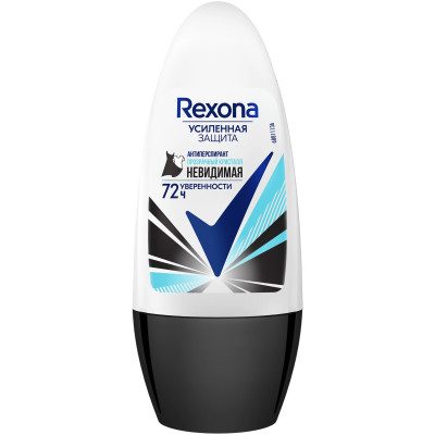 Антиперспирант-дезодорант Rexona Невидимая прозрачный кристалл роликовый, 50мл