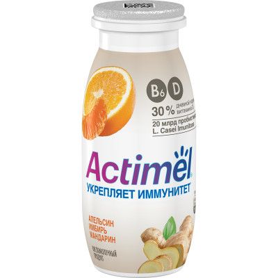 Напиток кисломолочный Актимель обогащённый апельсин-имбирь-мандарин 2.5%, 100мл