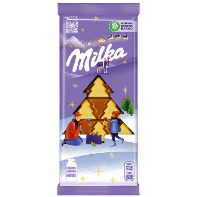 Шоколад молочный Milka с белым шоколадом в виде ёлочек, 73г