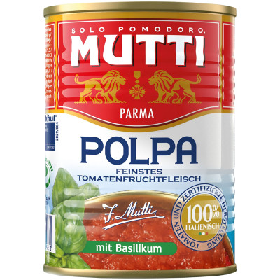 Томаты Mutti с базиликом резаные кубиками в томатном соке, 400г