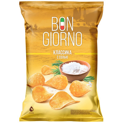 Чипсы Bon Giorno из натурального картофеля с солью, 90г