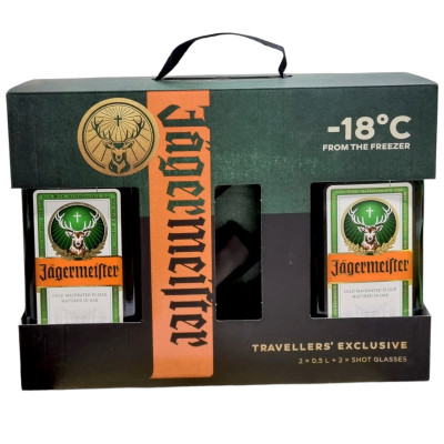 Ликёр Jagermeister десертный, 2 бутылки х 500мл + 2 стакана