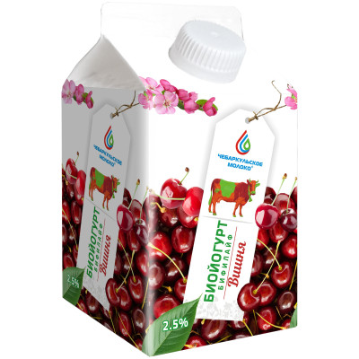 Биойогурт Чебаркульское молоко Бифилайф фрукты-ягоды вишня 2.5%, 500мл