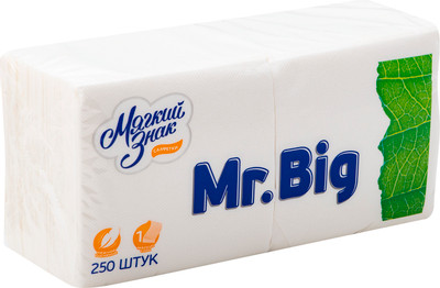 Салфетки бумажные Мягкий знак Mr.Big 1 слой 24x24см, 250шт