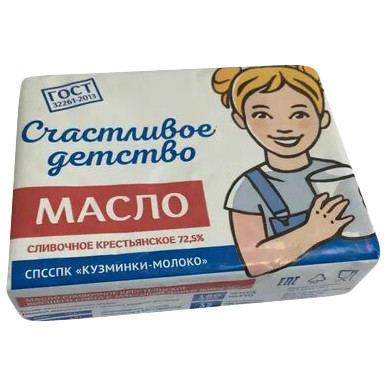 Масло сливочное Счастливое Детство Крестьянское высшего сорта 72.5%, 180г