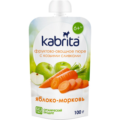 Пюре Kabrita яблоко-морковь с козьими сливками, 100г