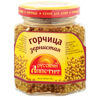 Горчица Русский аппетит зернистая, 190г