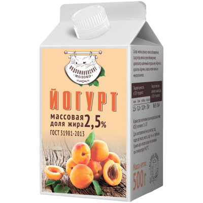 Йогурт Подовинновское Молоко абрикос 2.5%, 500мл