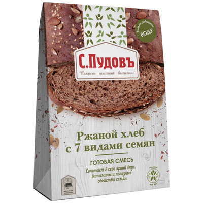 Смесь для выпечки С.Пудовъ Ржаной хлеб с 7 видами семян, 500г
