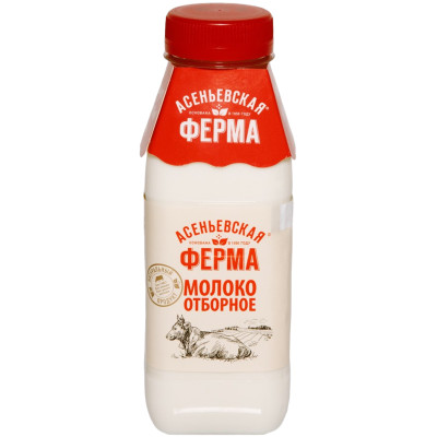 Молоко Асеньевская Ферма цельное питьевое пастеризованное 3.4-6%, 330мл