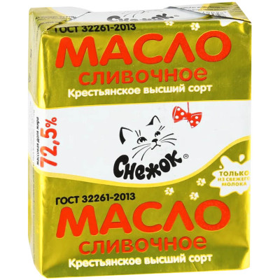 Масло сладкосливочное Снежок Крестьянское 72.5%, 180г