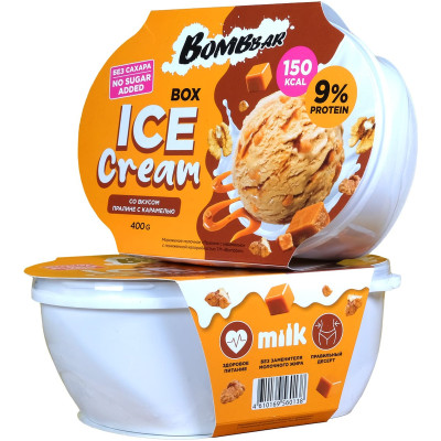 Мороженое молочное протеиновое Bombbar Пралине с карамелью без сахара 5%, 400г