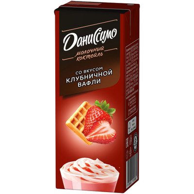 Коктейль молочный Даниссимо клубничная вафля ультрапастеризованный 2.5%, 215мл