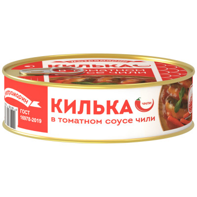 Килька балтийская Ультрамарин неразделанная обжаренная в томатном соусе чили, 240г