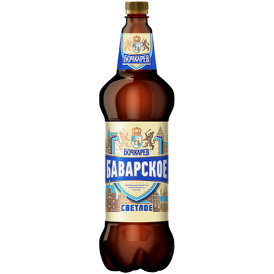 Пиво Бочкарев Баварское Светлое нефильтрованное осветленное пастеризованное, 1.2л