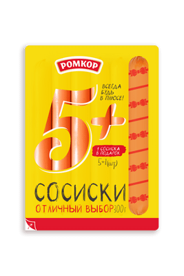 Сосиски варёные Ромкор 5+ 1 сосиска в подарок категория Б 6шт, 300г