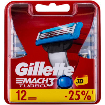 Кассеты для бритья Gillette Mach3 Turbo сменные, 12шт