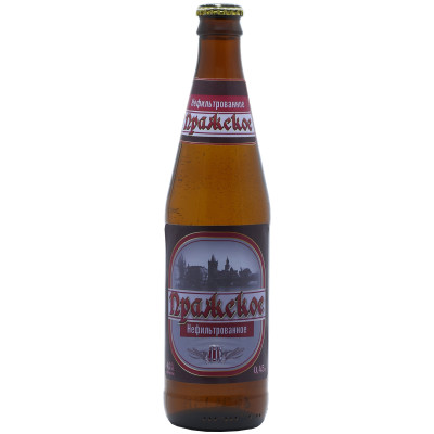 Пиво Пражское светлое нефильтрованное осветлённое пастеризованное 4%, 450мл