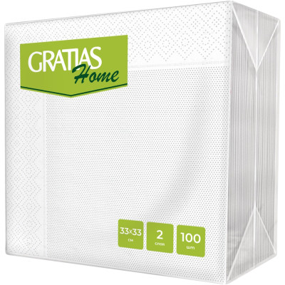 Салфетки бумажные Gratias Home белые 2 слоя 33х33см, 100шт