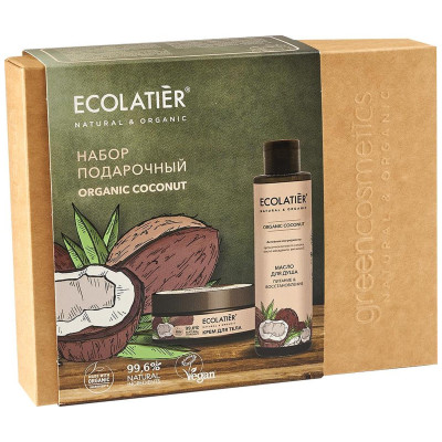 Подарочный набор Ecolatier Organic Coconut масло для душа, 200мл + крем для тела, 150мл