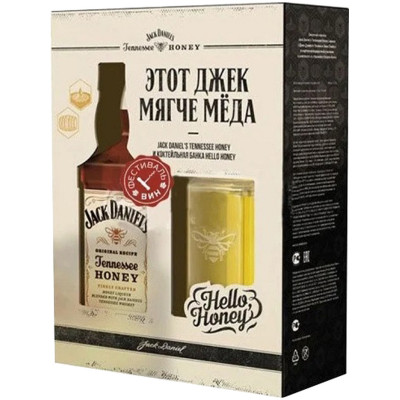 Напиток спиртовой Jack Daniel's Теннесси Хани 35% в подарочной упаковке, 700мл + стакан