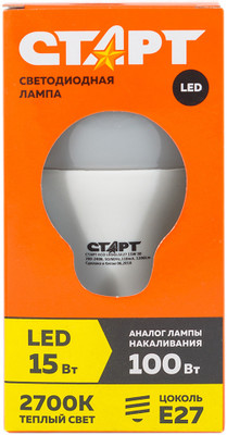 Лампа светодиодная Старт Eco LED GLS E27 15W 30 тёплый свет