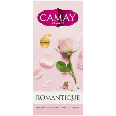 Подарочный набор Camay Romantique дезодорант Романтик, 150мл + мусс для душа Сакура, 200мл
