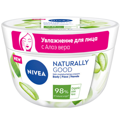 Крем Nivea Naturally Good Organic Aloe Vera увлажняющий для лица рук и тела, 200мл