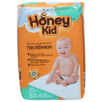 Пелёнки одноразовые Honey Kid впитывающие 60x60см, 10 шт