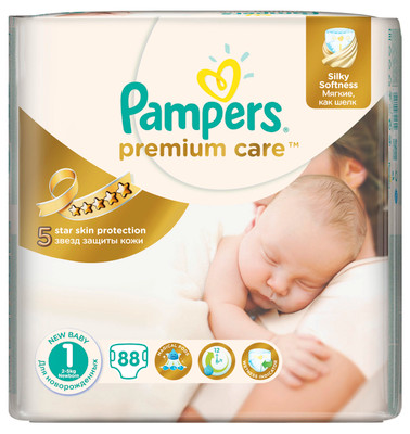 Подгузники Pampers Premium Care р.1 2-5кг, 88шт