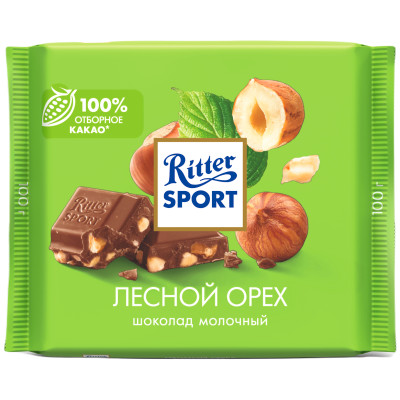 Шоколад молочный Ritter Sport с лесным орехом, 100г