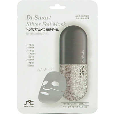 Маска для лица Dr. Smart Silver Foil Mask Whitening Revival для ровного цвета, 25мл