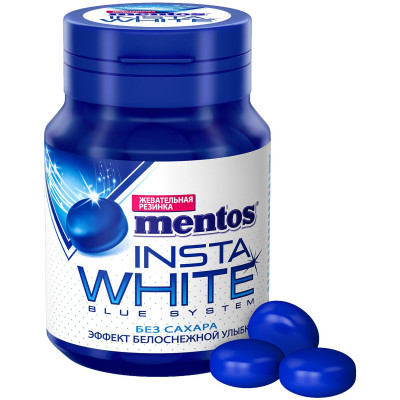 Жевательная резинка Mentos Insta White Blue System со вкусом перечной мяты, 50г