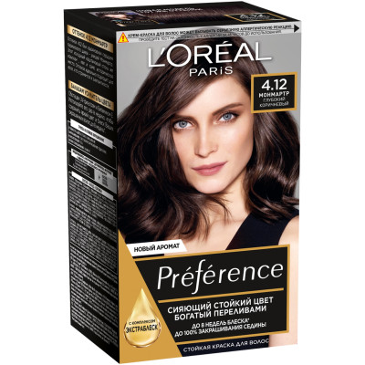 Краска L'Oreal Paris Preference для волос стойкая тон 4.12 монмартр глубокий коричневый, 174мл